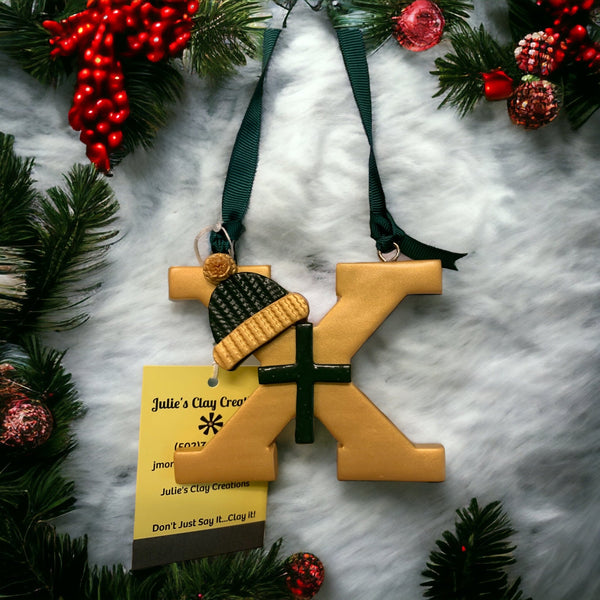 Clay Ornament - Gold X w/Toboggan