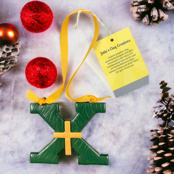 Clay Ornament - Tiger Stripe, Green X