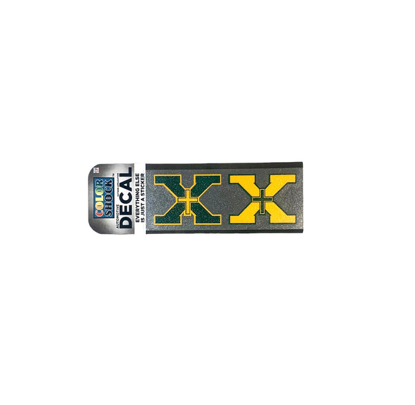 Color Shock Auto Decal - Green and Gold X Duo 1.5" x 2"