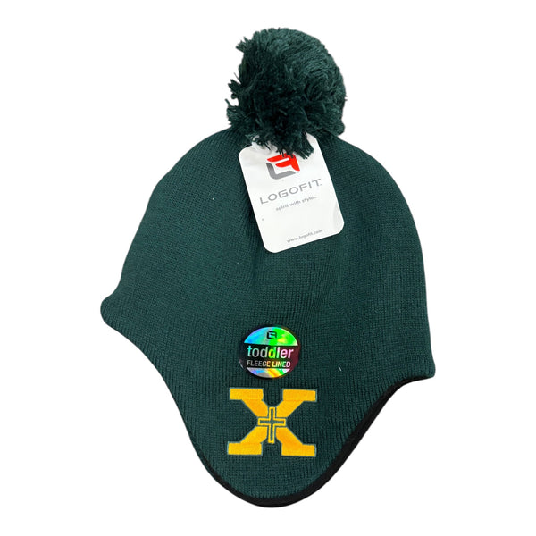 Toddler Green Earflap Pom Toboggan