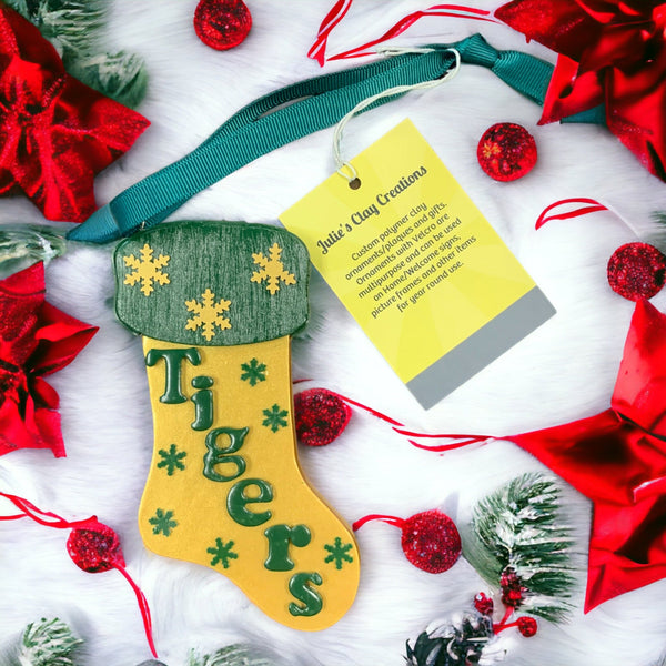Clay Ornament - Stocking, Tigers