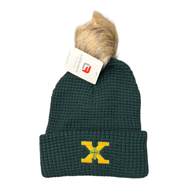 Logofit Toboggan Knit Cuff Waffle Green w/ Faux Fur Pom